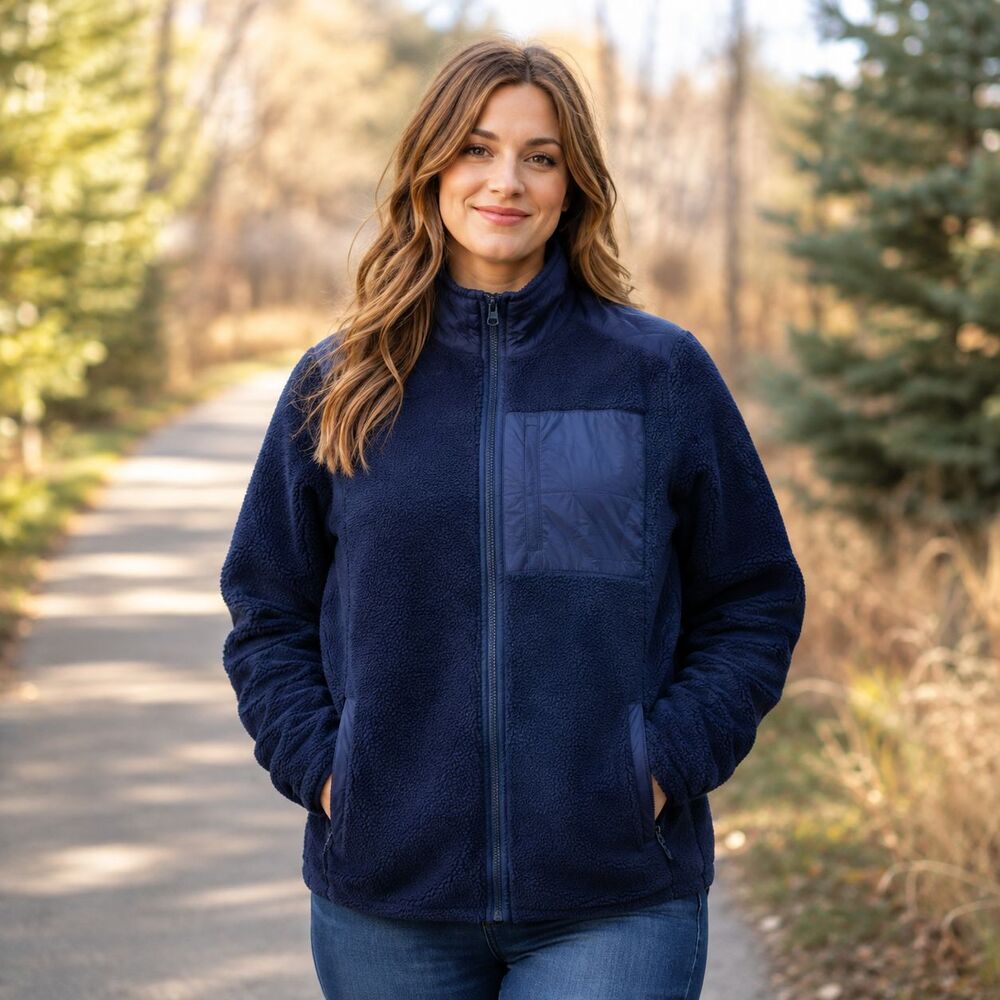 NIP Lands' End Fleece Sherpa Jacket Deep Sea Navy 2X